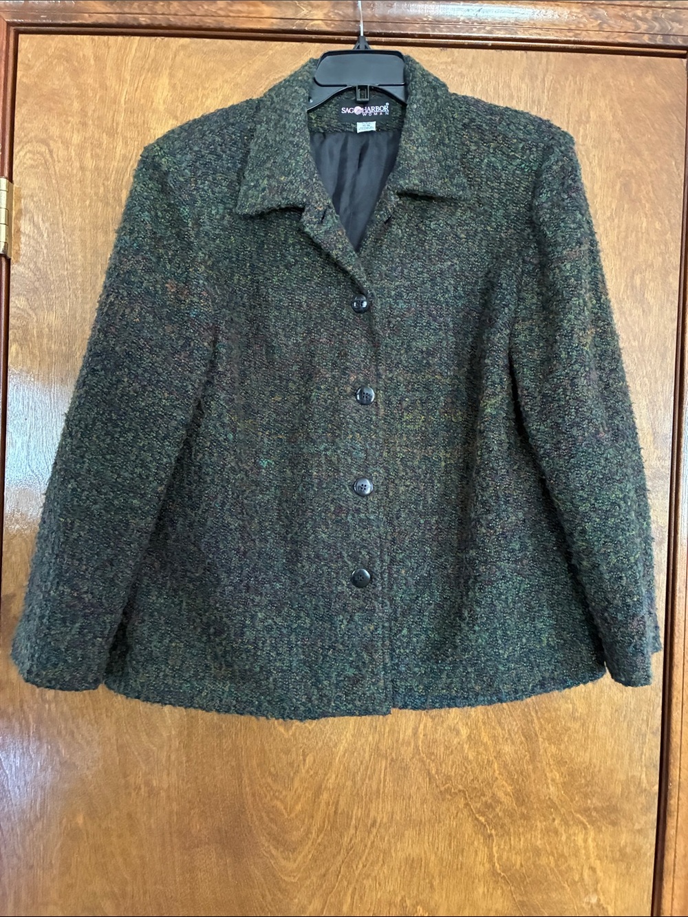 Vintage Sag Harbor Dark Green Tweed Button-Front Women's Jacket Size 16W